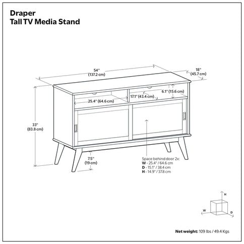 Draper - Handcrafted Mid Century Low TV Media Stand