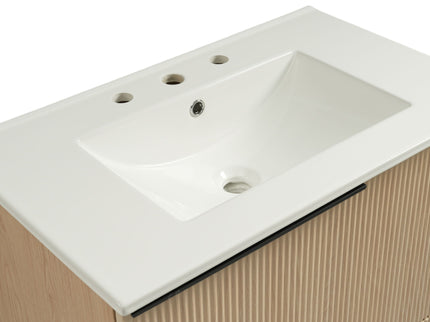 Fluted Bathroom Vanity With Ceramic Sink, Soft Close Slides