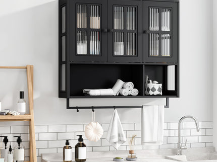 3 Door Wall Cabinet With Glass Door And Towel Bar