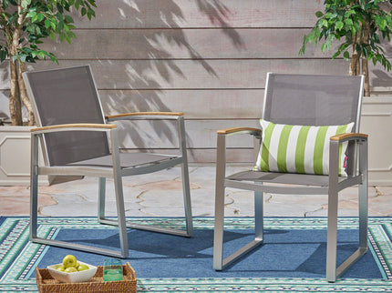Poetic - Outdoor Dining Chair With Faux Wood Arms And Aluminum Frame (Set of 2) - Gray