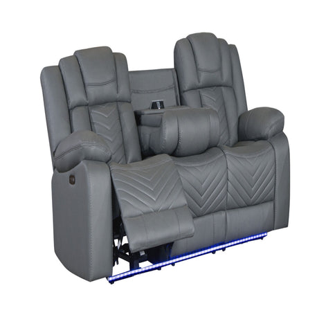 Raize - 10 Power Reclining Sofa With DDT, WC And LED - Gray