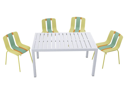4 Piece Set Of Modern Striped Color- Blocking Single Chairs With Long Table