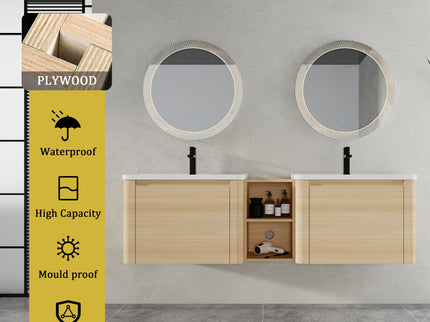 Wall Mounted Bathroom Vanity With Sink And Storage Shelves, Soft Close Doors