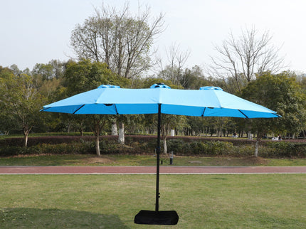 Double- Sided Outdoor Market Umbrella With Lights And Base