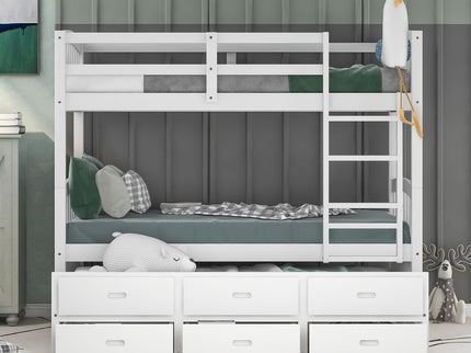 Bunk Bed With Trundle And Drawers, Arched Headboard And Footboard