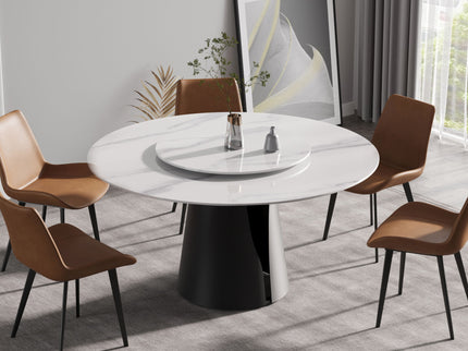 Modern Artificial Stone Round Carbon Steel Base Dining Table, Can Accommodate 6 People, Artificial Stone Turntable