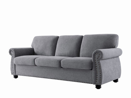 Soft Sofa, Upholstered 3 Seater Couch With High Density Foam, Loose Back Cushions And Turned Legs