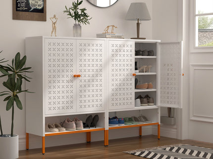 Grid Double Door Shoe Cabinet With Adjustable Compartments And Moisture-Proof Design In Metal