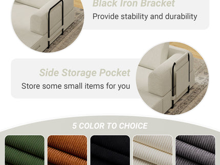 Convertible Sleeper Sofa Bed With Cylindrical Pillow, Fixed Shape Frame