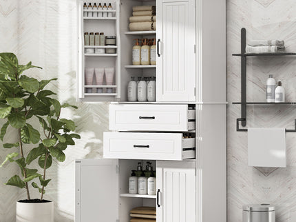 Multi Functional Storage Cabinet With Adjustable Shelves, 2 Drawers, Door Shelves