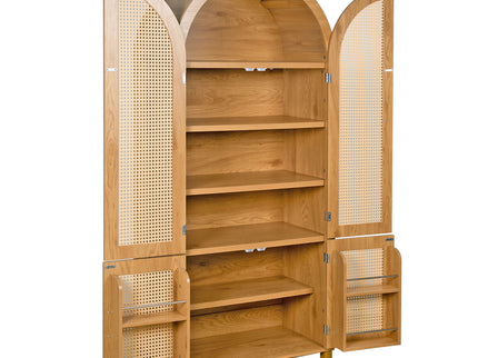 Tall Arched Cabinet With Rattan Doors & Adjustable Shelves