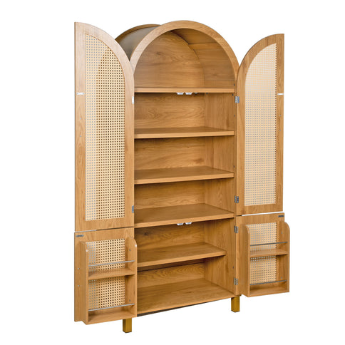 Tall Arched Cabinet With Rattan Doors & Adjustable Shelves