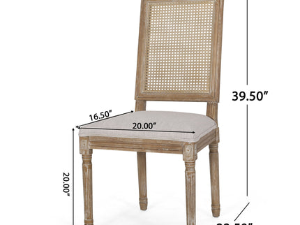 French Country Dining Chair With Rectangular Cane Backrest And Smooth Upholstered Seating