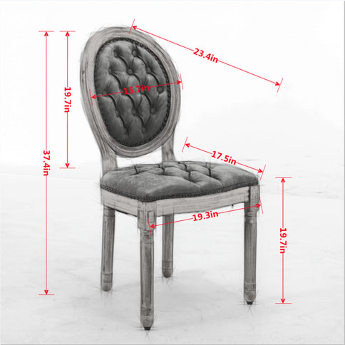 French Style Solid Wood Frame Antique Painting, Hand-Pulled Buckle Decoration Artificial Dining Chair With Nailhead Trim, Wood Legs