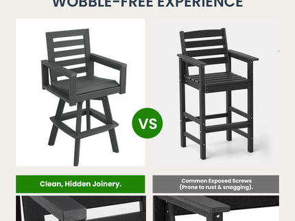 Outdoor Swivel Bar Chair, Ladderback With Wide & Thickened Frame