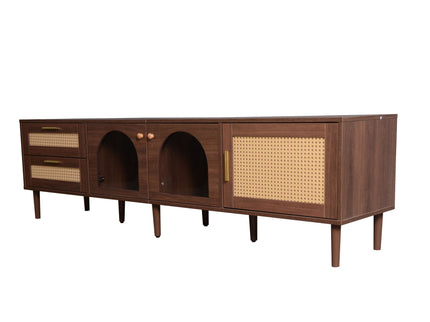 TV Stand With 3 Cabinets & 2 Drawers, LED Light Media Console For TVs Up To 80" - Dark Brown