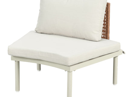6 Piece Patio Set, Half Moon Outdoor Sectional Sofa With 2 High Low Coffee Tables, 4 Pillows & Cushions
