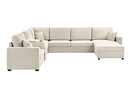 Modular 5 Seat U-Shape Sectional Sofa With Chaise Lounge, Built In Cup Holders And Storage Drawer