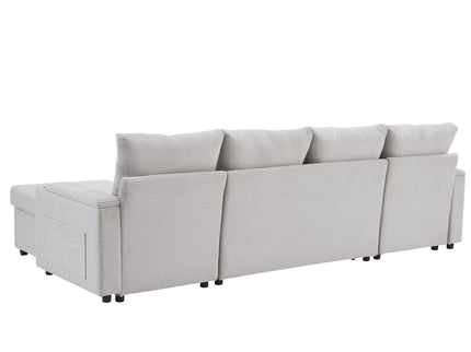 U Shaped Sectional Sofa Bed With Storage Chaise Lounges, USB Ports, And Cup Holders