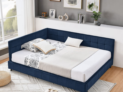 Mid-Century Storage Upholstered Tufted Bed Frame With Backrest And Armrests