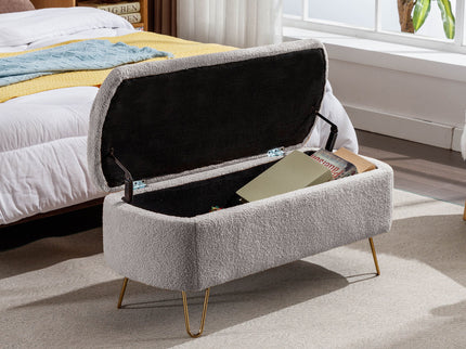 Storage Ottoman Bench For End Of Bed Legs, Modern Camel Faux Fur Entryway Bench Upholstered Padded With Storage For Living Room Bedroom