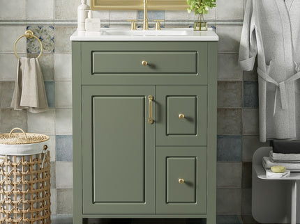 Elegant Bathroom Vanity With Ceramic Sink, Soft Close Doors And Drawers, Double Storage Racks