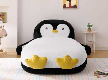 Twin Size Penguin Shaped Bed, Lounger Chair For Kids Bedroom - White / Black