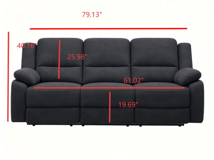 3 Seat Manual Reclining Sofa With Deep Recline - Black