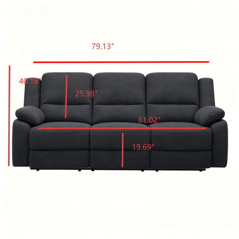 3 Seat Manual Reclining Sofa With Deep Recline - Black