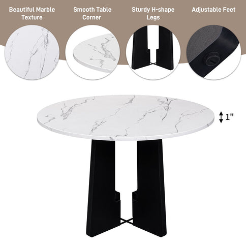 5 Piece Round Dining Table Set, Modern Dining Table And 4 Upholstered Chairs For Dining Room