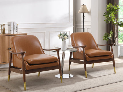 Mid - Century Accent Chair With Cushioned Seat, Brass Tipped Legs