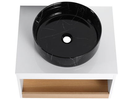 Floating Bathroom Vanity With Vessel Sink With Open Shelf Storage