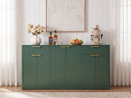 Large Fluted Buffet Sideboard, Wine Bar Storage Cabinet With 6 Doors & 2 Drawers