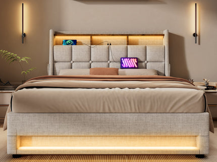 Upholstered Platform Bed With A Hydraulic Storage System, LED And USB Charging (Without Mattress)