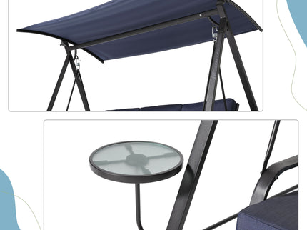 Steel 3 Seater Swing Porch Swing With Canopy - Blue