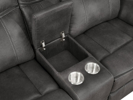 Franklin - Upholstered Padded Arm Reclining Loveseat With Center Console - Charcoal