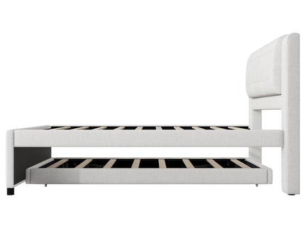 Upholstery Platform Bed With Trundle, Trundle Can Be Flat Or Erected
