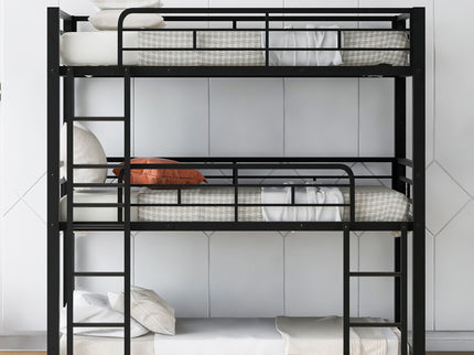 Triple Bunk Bed With Sturdy Construction And Space Saving Design