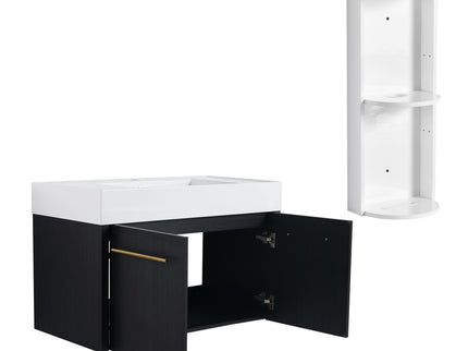 Modern Wall Mounted Bathroom Vanity With Thick Edge Resin Sink And Storage Rack