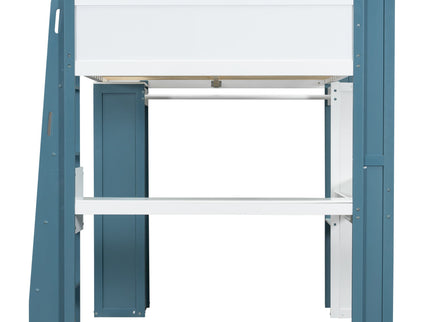 Loft Bed With Built In Storage Shelves, Clothes Rail, And Desk