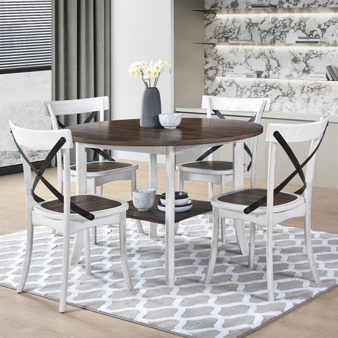 2 Pieces Set Dining Side Chair Rustic Modern Farmhouse Design Retro Design With Metal X Design - Antique Dark Oak / Antique White