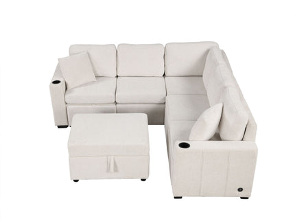 Sectional Sofa Convertible Pull-Out Sofa Bed With A Movable Storage Ottoman For Living Room