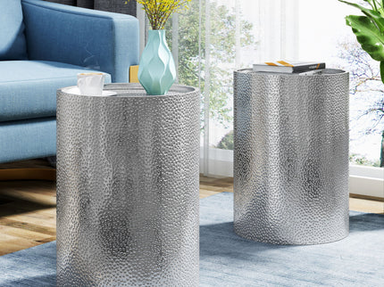 Modern Round Accent Table With Hammered Surface