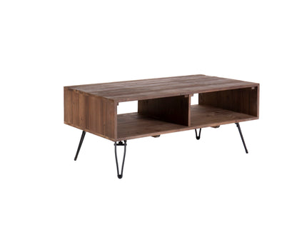 Reclaimed Wood Cocktail Table With Open Storage For Living Room, Metal Legs, Foldable - Black / Natural