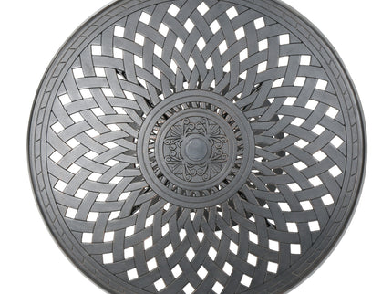 Elegant Cast Aluminum Round Bar Table With Romantic Filigree Design - Copper