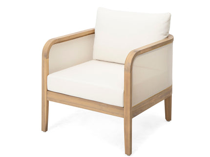 Outdoor Acacia Wood Patio Club Chair, Textilene Patio Furniture, Waterproof Thick Cushion Deep Seating For Porch, Garden, Backyard, Balcony, Weight Capacity 400Lbs, Light Teak - Beige