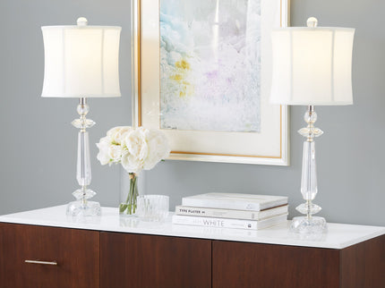 Karat - Contemporary Crystal Table Lamp (Set of 2) - Clear Crystal / Chrome / White Softback