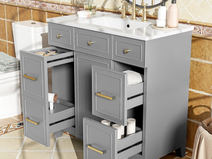 Bathroom Vanity With Ceramic Sink, Soft Close Doors, Adjustable Shelves