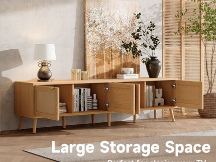 TV Stand With Storage & Cable Holes - Natural Wood