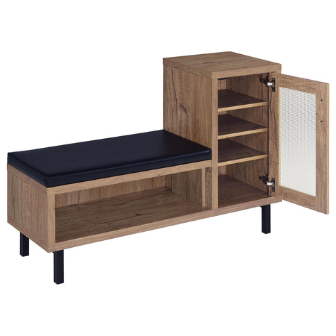 Stagg - 1 Door Entryway Shoe Storage Bench With Cushion, 4 Tier Hidden Storage - Natural